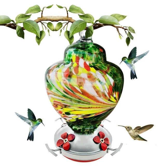 Bird Water Feeder Bottle Hanging Hummingbird Feeder Garden Outdoor Painted Flower Iron Hook Bird Automatic Feeder Water Feeder