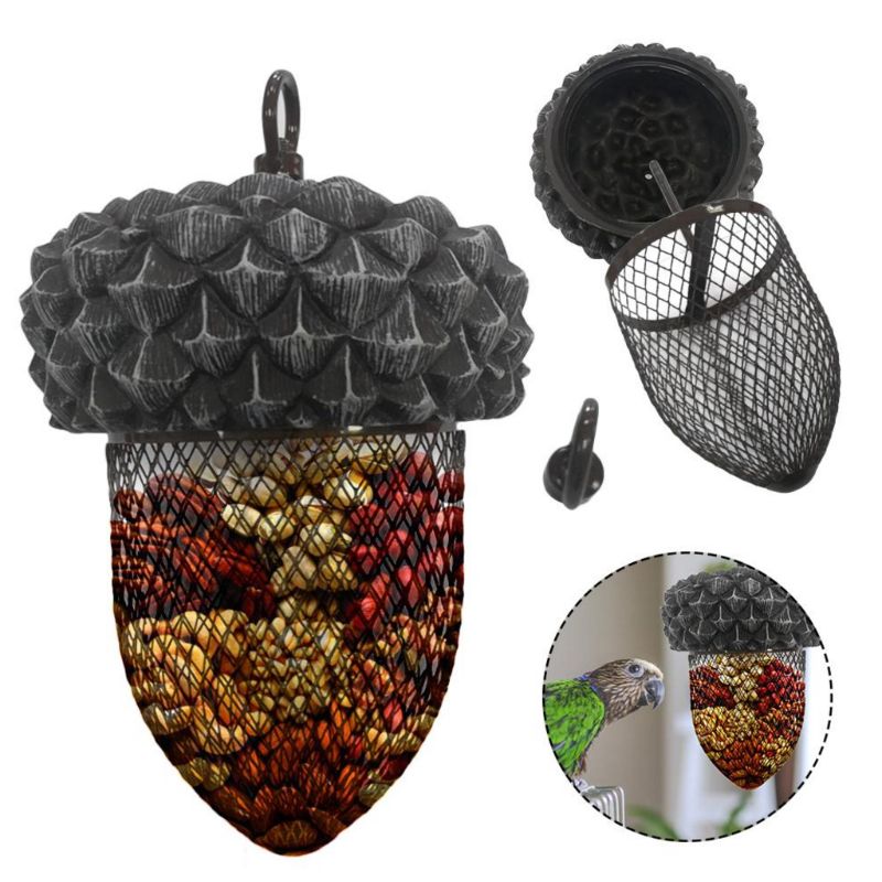 Cute Acorn Shaped Bird Automatic Feeder Ball Cookie Grease Outdoor Haning Mesh Food Dispender Squirrels Feeding Tool
