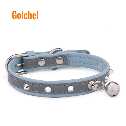 Cat accessories adjustable cat collar with bell Reflective collars safety leather chain for cats