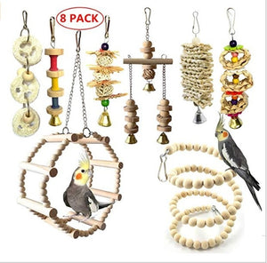 8Pcs Bird Toys Parrot Toys, Bird Swing Chewing Hanging Perches for Love Birds Budgie Cockatiels Macaws Parakeets Conure Finches