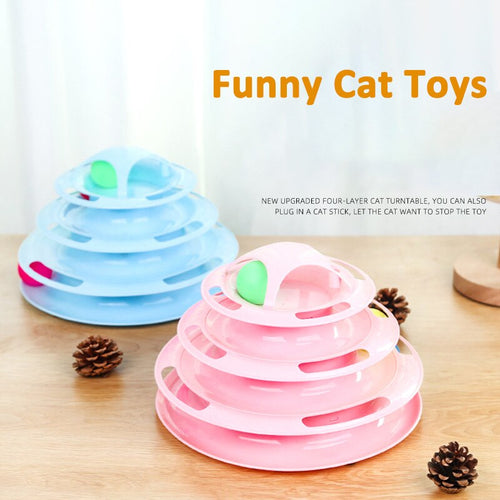 Four Levels Pet Cat Toy Tower Tracks Disc Cat Toys Ball Training Amusement Intelligence Amusement Triple Play Disc Toys