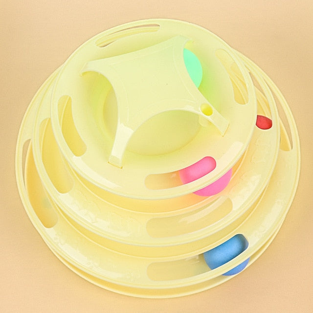 Four Levels Pet Cat Toy Tower Tracks Disc Cat Toys Ball Training Amusement Intelligence Amusement Triple Play Disc Toys