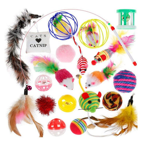 20 PCS Cat Toys Kitten Toys Assortments, Variety Catnip Toy Set, Cat Feather Teaser,Catnip Fish,Mice,Color Balls and Bells