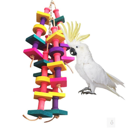 Bird Wood Chew Toy Colorful Hanging Bite  for Parrot Macaw African Grey Amazon Cockatoo Budgies Parakeet Cockatiel